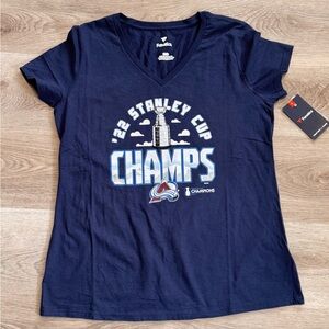 Women’s Fanatics Navy Colorado Avalanche 2022 Stanley Cup Champs T-Shirt